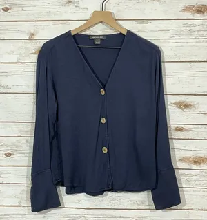 SOMETHING NAVY Pretty Button Through Top - Navy Blue - XS thumbnail 13