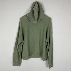 Aerie Hoodie Sweatshirt Womens Large Green Ribbed Cropped Corded 100% Cotton L‎ thumbnail 8
