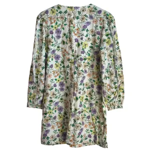 NWT Loft Floral Linen Blend Puff Sleeve Shift Mini Dress 12 Boho Western Chic thumbnail 3