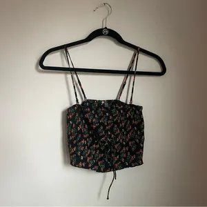 Free‎ People Black and Red Fitted Moody Floral Crop Camisole thumbnail 2