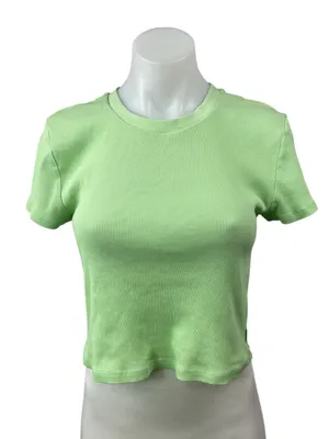 Aritzia TNA Women's Green Ribbed Knit Sculpt Short Sleeve T Shirt Crop Top Sz XL thumbnail 1