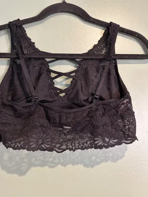PINK Victoria's Secret Bralette Women M Black Lace Strappy Criss Cross Wireless thumbnail 3