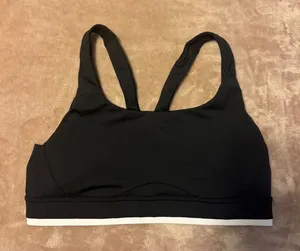 Athleta Black White Stripe Racerback Sports Bra Size M thumbnail 1