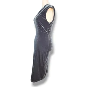 Y2K Windsor Blue Gray Velvet Midi Dress V Neck Bodycon Cocktail Party Holiday thumbnail 5