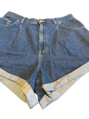 We The Free Danni High Rise Shorts Denim Dark Wash Oversized Cuff Size Large thumbnail 7