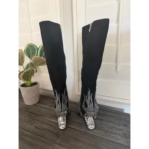 Others Follow Women Size 8 Wedge Heel Flame Rhinestone Point Toe Knee High Boot Fashion Trendy thumbnail 6