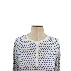 Roller Rabbit Blue Heart‎ Pajama Top Pima Cotton Henley Sleep Shirt Size Small thumbnail 4