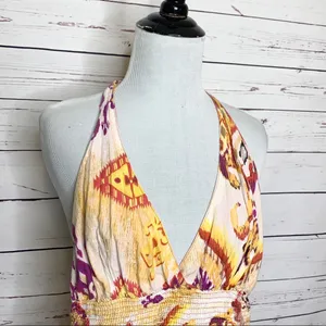 Wet Seal Yellow & Orange Paisley Halter Summer Festival Romper with Pockets Size Medium thumbnail 2