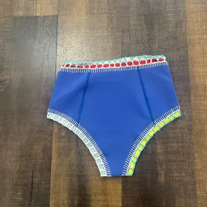 Kiini Crochet Trim High Waisted Bikini Bottom Blue Size S thumbnail 4
