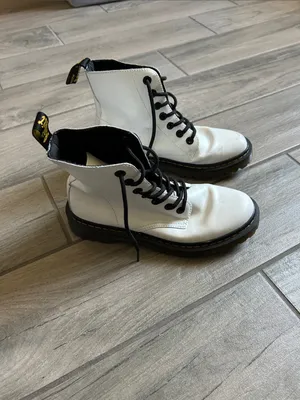 Dr. Martens White Leather Lace-Up Boots with Black Laces thumbnail 2