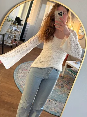 River Island White Flowy Sleeve Sweater thumbnail 1