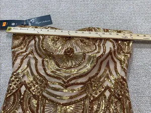 Strapless Gold Sequin Evening Column Dress Size L thumbnail 10