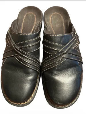 Clark’s black leather slip-on mule clogs crisscross strap women’s  Size 8 thumbnail 2