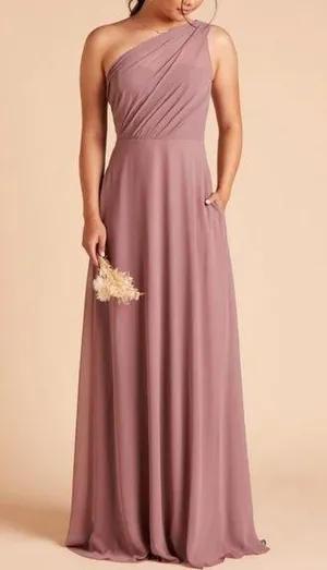 Birdy Grey Mauve Pink Chiffon Bridesmaid One Shoulder Dress New With Tags thumbnail 1