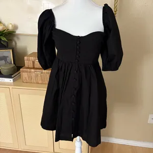 ANTHROPOLOGIE MAEVE Black Puff-Sleeved Sweetheart Mini Dress Size XS‎ thumbnail 3