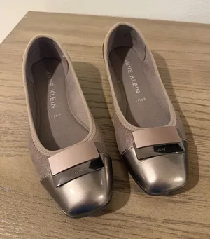 Anne Klein Metallic Taupe Slip-On Ballet Flats with Buckle thumbnail 1