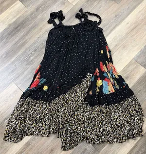 Free People Bare It All Maxi Dress Black Floral Tassel Tie Back Small thumbnail 1