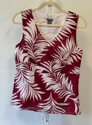 Ann Taylor Red White Palm Leaf Tropical V-Neck Cotton Sleeveless Top Size 8 thumbnail 1