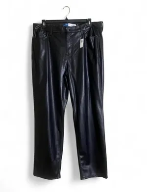 Old Navy Pants Sz 18 Black Faux Leather Straight-Leg High Waist Special Events thumbnail 4
