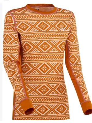 Kari Traa Floke Long Sleeve Base Layer Gold Rust Wool Top size medium Brown thumbnail 2