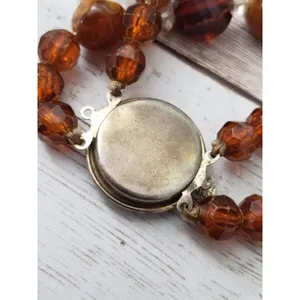 Vintage Bracelet - Amber Tones Clasp Bracelet Double Strand 8" thumbnail 4