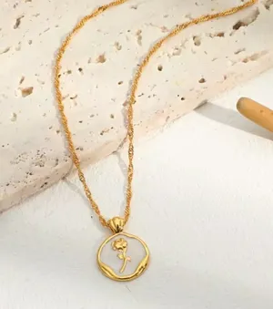 Gold Pendant Necklace with Rose Design thumbnail 1