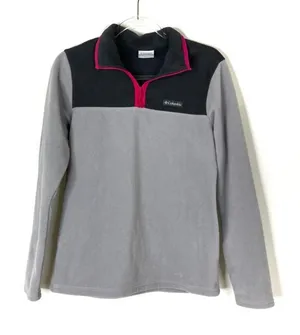 Columbia Gray 1/4 Zip Fleece Jacket Pink Detail 100% Polyester Womens Small thumbnail 1