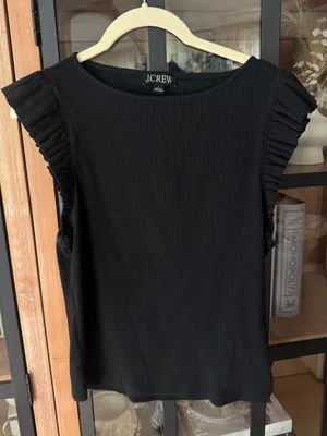 J. Crew ribbed ruffle boatneck tank top cotton blend short cap sleeve stretch thumbnail 2