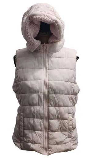 New York Company‎ Light Pink Hooded Puffer Vest Women's Size L Sherpa Lined thumbnail 1