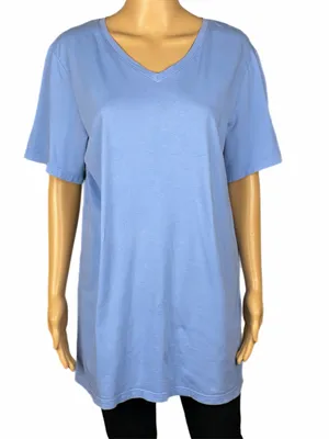 FLAX Periwinkle Blue Cotton V Neck Long Tunic Top Lagenlook Made USA Large thumbnail 1