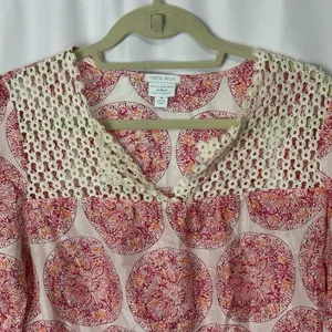 Calypso St Barth Target 100% Silk Blouse Size M Medallion Print Crochet Top thumbnail 3