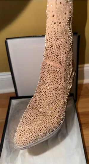 Pierre dumas Women's Tall beaded Western Boots - Taupe thumbnail 1