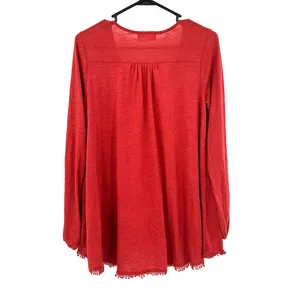 Altar'd State size Medium long sleeve‎ shirt top blouse red v neck crochet hem thumbnail 2