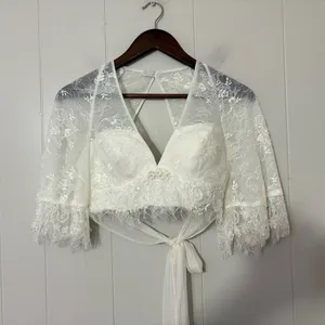 Sherri Hill Ivory Lace Bridal Topper Shrug Size 4 Open Back Wedding Lace Bolero thumbnail 4