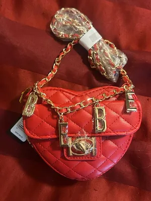 Bebe Red Quilted Heart Crossbody Bag with Gold Chain Charms thumbnail 1