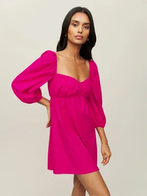 Reformation Farley Dress Corvette Hot Pink Mini Babydoll Size 10 thumbnail 2