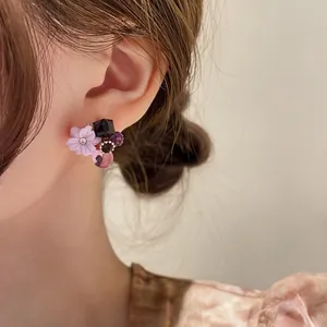 Purple Crystal Flower Stud Earrings for Women Girls,Flower Earrings thumbnail 5