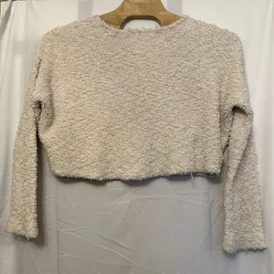 Free People‎ Size Large Beige Ivory Oversized Boucle Sweater V Neck Long Sleeve thumbnail 4