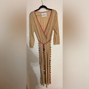 Pitusa Santorini Tan Maxi Dress with Pom Pom Trim petite size thumbnail 9