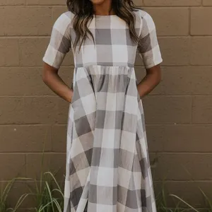 Roolee Gray Buffalo Check plaid gingham Maddie midi maxi dress L thumbnail 8