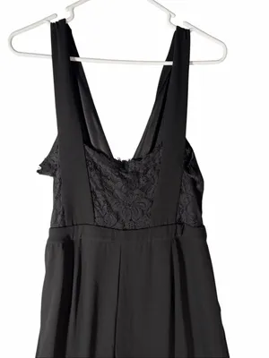 Lulus Kiska Black Lace Plunge V-Neck Wide Leg Jumpsuit Sleeveless Size Large thumbnail 7