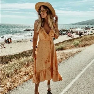 BEACHGOLD Lottie Geometric Print Wrap‎ Dress Cover Up Tassels Tie Waist Small thumbnail 7