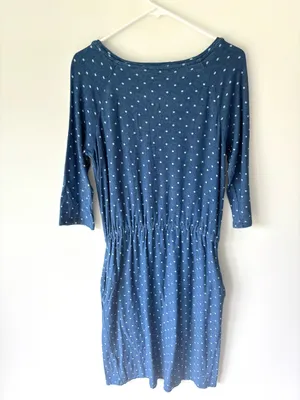 Boden Peggy Drawstring Waist Blue White Polka Dot Knee Length Dress Preppy thumbnail 9