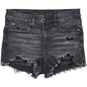 American Eagle High Rise Shortie Black Jean Shorts Stretch Distressed Womens 6 thumbnail 1
