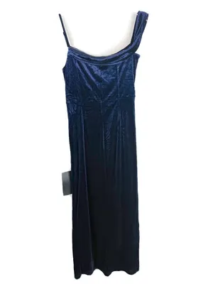 NWT Lulus Showing Off a Little Navy Velvet Asymmetrical Tulip Midi Dress Medium thumbnail 11