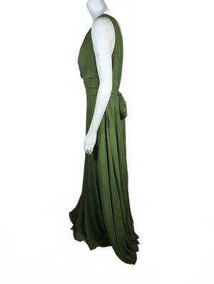 NWT Azazie Bianca Olive Green Sleeveless Maxi Slit Dress Size A12 thumbnail 4