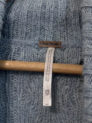Free People Blue Distressed Turtleneck Sweater Size XS Oversized Wool Cable Knit thumbnail 2