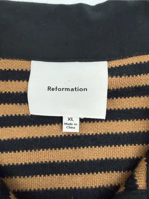 Reformation Anna Rugby Shirt Black And Tan Stripe Extra Large Crop Polo Sporty thumbnail 11