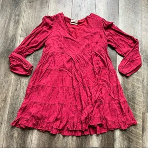 Urban Outfitters Red Wine Long Sleeve Tiered Textured Babydoll Dress Size Medium thumbnail 6