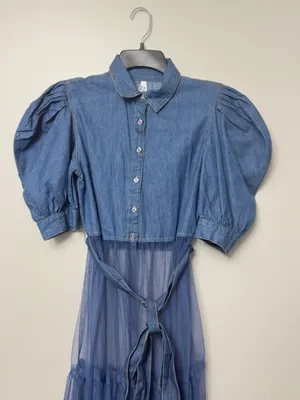 Denim Tulle Top (Light Denim) thumbnail 6